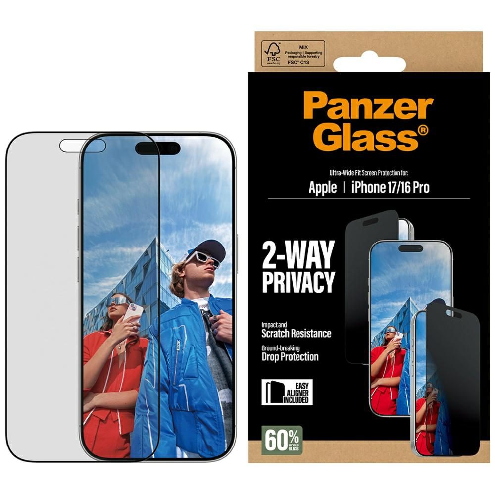 PanzerGlass Ultra-Wide Fit EasyAligner Privacy Glass for iPhone 17 / 16 Proeng
