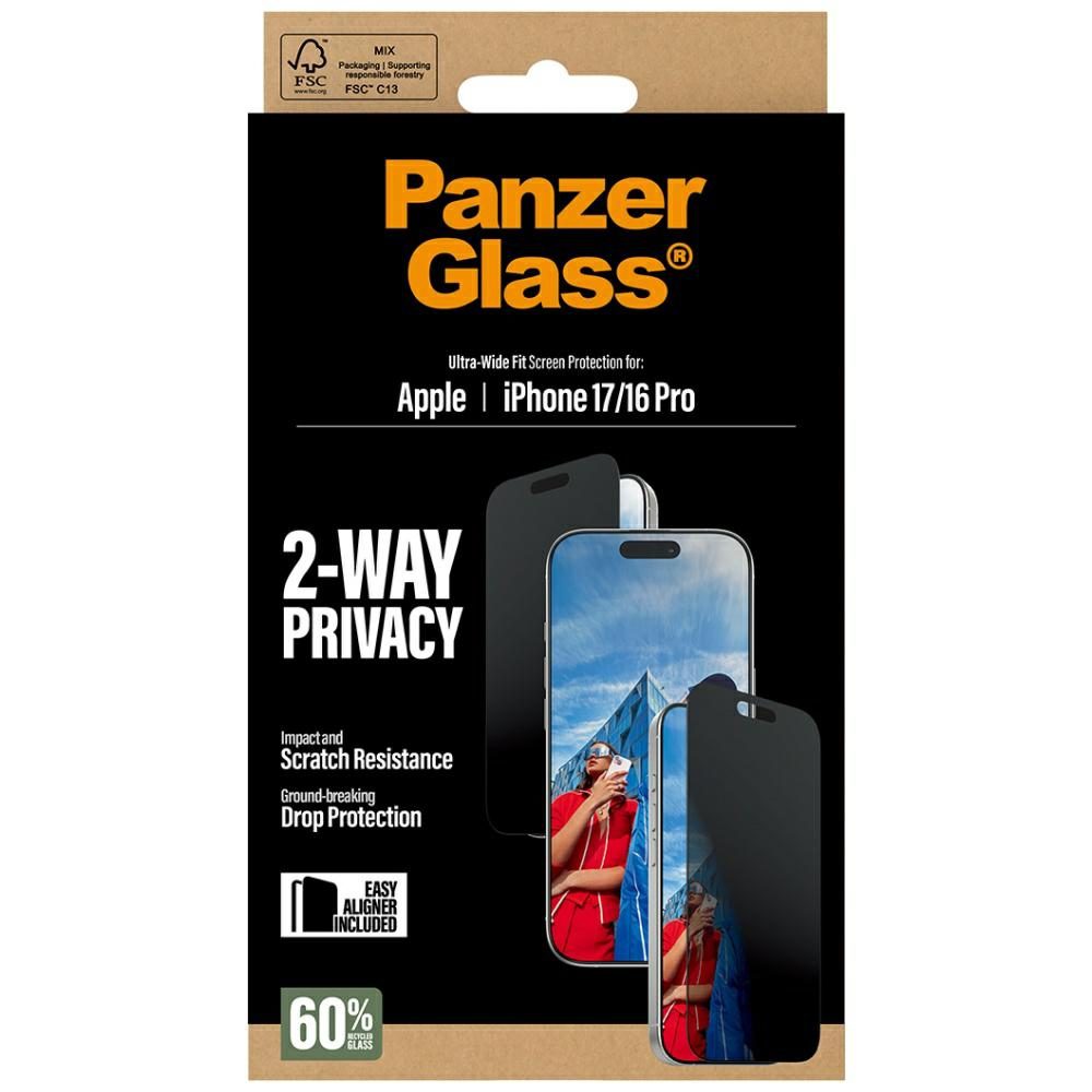 PanzerGlass Ultra-Wide Fit EasyAligner Privacy Glass for iPhone 17 / 16 Proeng