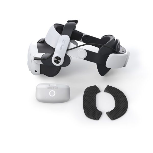 201457_2 BoboVR M3 Pro strain relief strap for Meta Quest 3 VR goggles + BoboVR B2 battery - white and blackeng