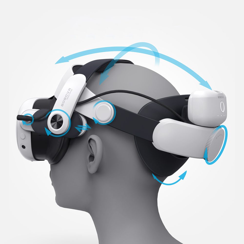 201457_3 BoboVR M3 Pro strain relief strap for Meta Quest 3 VR goggles + BoboVR B2 battery - white and blackeng