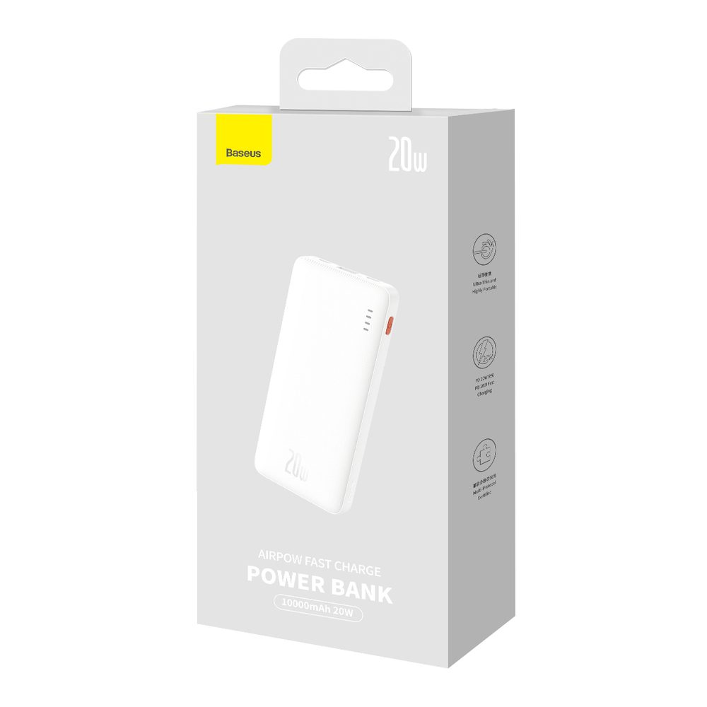 Baseus Airpow 20W 10000mAh Power Bank with Baseus Simple Series USB-A - USB-C 30 cm Cable - Whiteeng