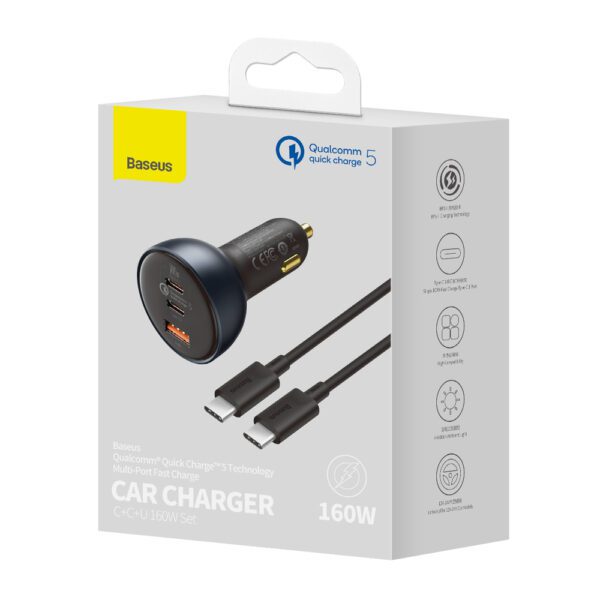 Baseus TZCCZM-0G USB-A / USB-C car charger 160W PPS / QC 5 / PD - grayeng