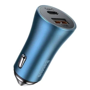 Ładowarka samochodowa Baseus Golden Contactor Pro, USB + USB-C, QC4.0+, PD, SCP, 40W (niebieska)