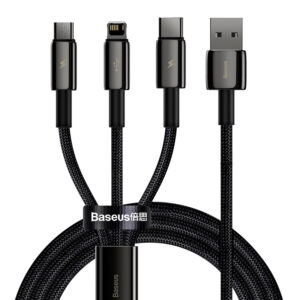 Kabel USB 3w1 Baseus Tungsten Gold, USB do micro USB / USB-C / Lightning, 3.5A, 1.5m (czarny)
