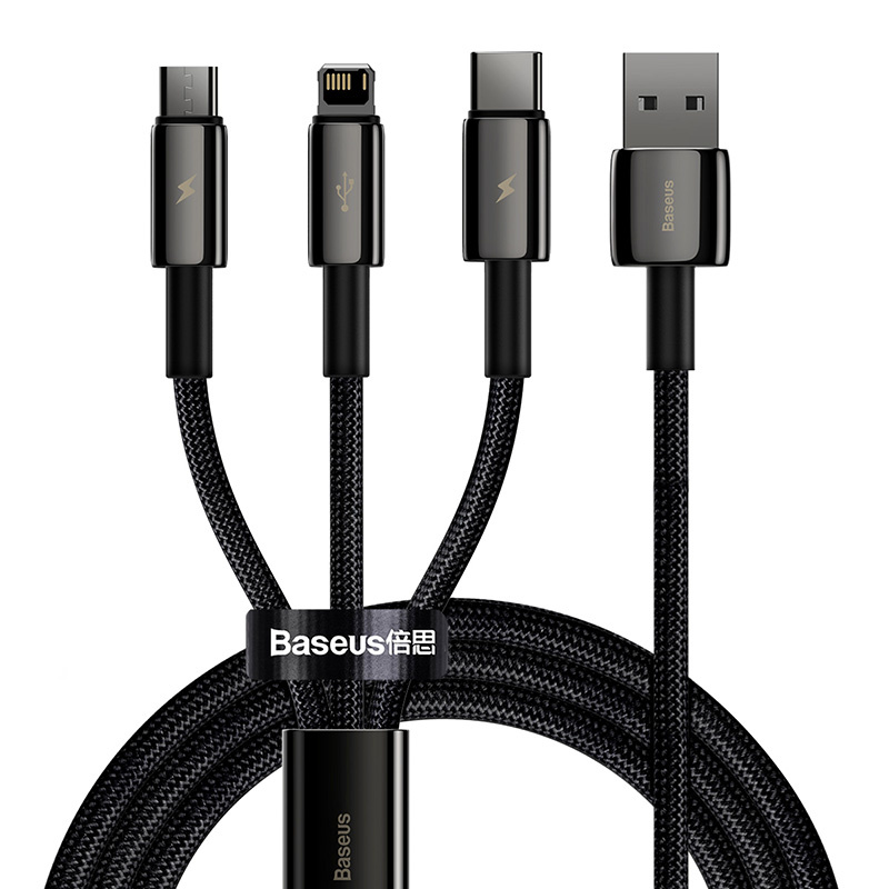 Kabel USB 3w1 Baseus Tungsten Gold, USB do micro USB / USB-C / Lightning, 3.5A, 1.5m (czarny)