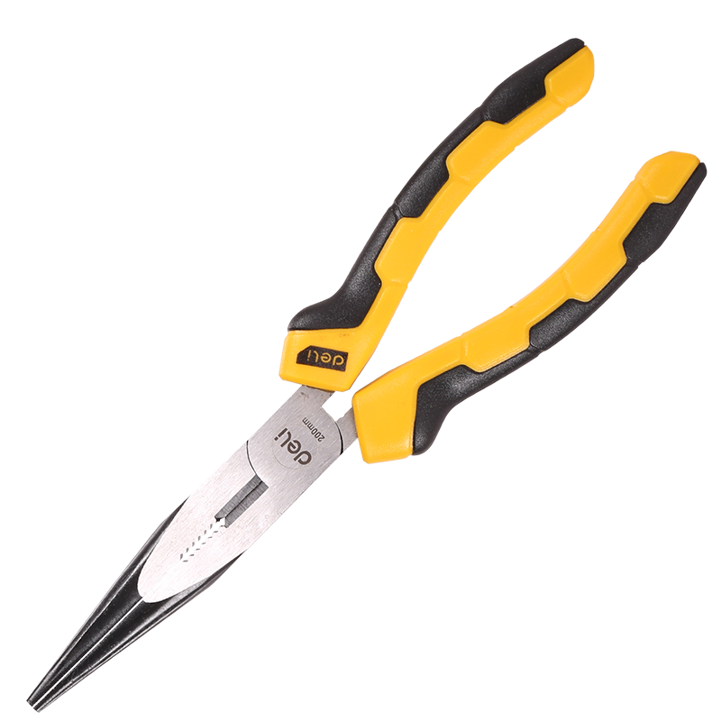 Szczypce wydłużone proste Deli Tools EDL2108, 8" (żółte)