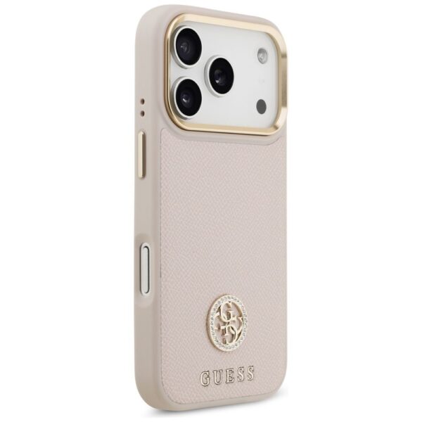 208352490f71abd396436d5429406523 GUESS case for IPHONE 17 Pro compatible with MagSafe GUHMP17LPGCRMDEP (PU W/ Grained Strass Logo) pink
