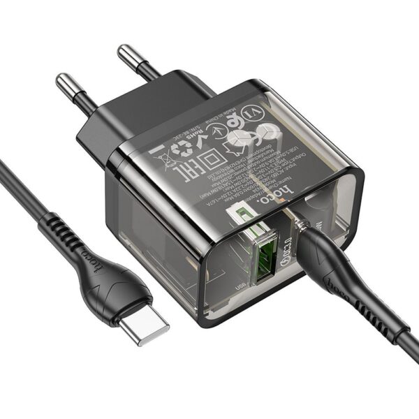 HOCO wall charger USB A + Type C + cable Type C to Type C PD QC3.0 3A 20W N34 transparnent