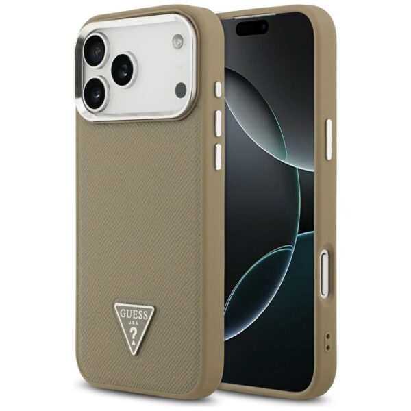 210dfabb590b7615bf4b37e0b2425eee GUESS case for IPHONE 17 Pro Max compatible with MagSafe GUHMP17XPGTSPSW (Grained PU Triangle Logo) brown