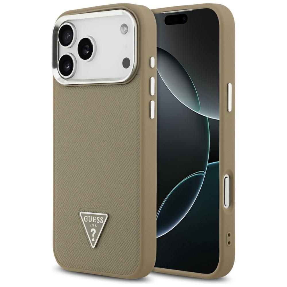 210dfabb590b7615bf4b37e0b2425eee GUESS case for IPHONE 17 Pro Max compatible with MagSafe GUHMP17XPGTSPSW (Grained PU Triangle Logo) brown