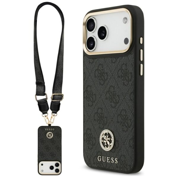 232b177d3b07b7096a6923a20a181057 GUESS case for IPHONE 17 Pro Max compatible with MagSafe GUHMP17XP4G4DCSK (PU W/ Strass Logo & Big Strap Metal Buttons) black