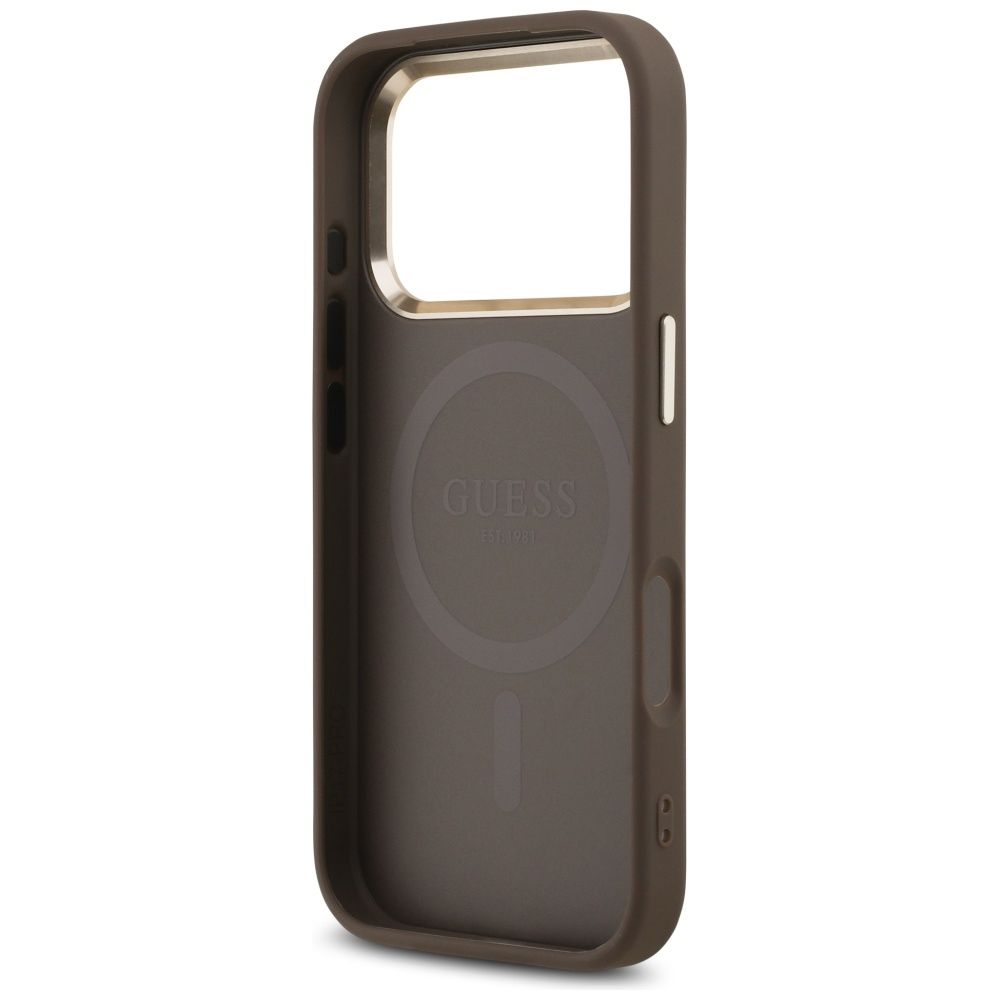 241d1cf65e455020bbea3763482a9f84 GUESS case for IPHONE 17 Pro compatible with MagSafe GUHMP17LP4GTDGMW (4G PU W/ Triangle Logo) gold brown