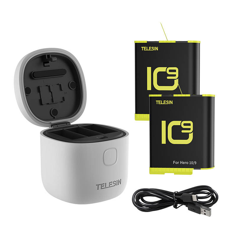 Wodoodporna ładowarka trójkanałowa Allin box Telesin + 2 akumulatory do GoPro Hero 12 / Hero 11 / Hero 10 / Hero 9 (GP-BTR-905-GY-B)