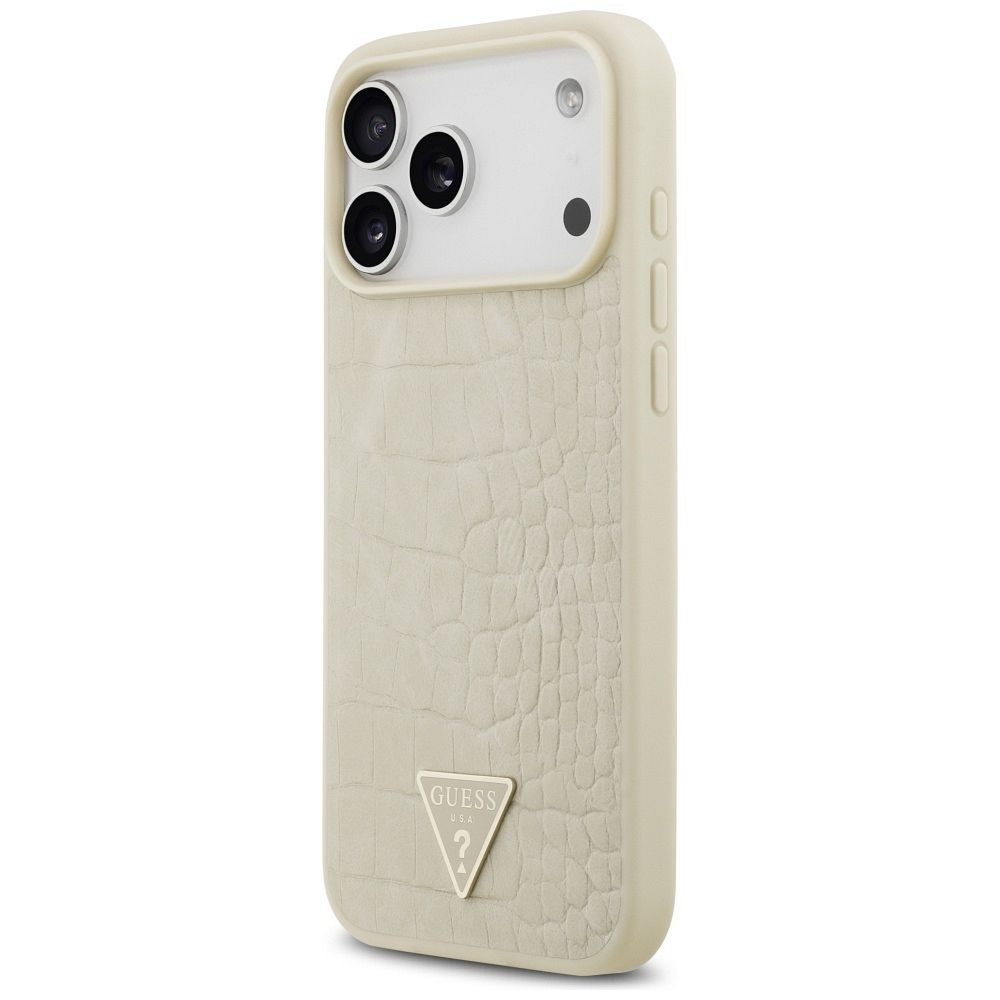 24effb2a3bfb7db3c857e889b5c461b6 GUESS case for IPHONE 17 Pro Max compatible with MagSafe GUHMP17XPCRTHCD (PU Croco Triangle Logo) gold