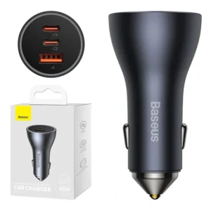 Ładowarka samochodowa Baseus Golden Contactor Pro, 2x USB-C, 1x USB, 65W (szara)