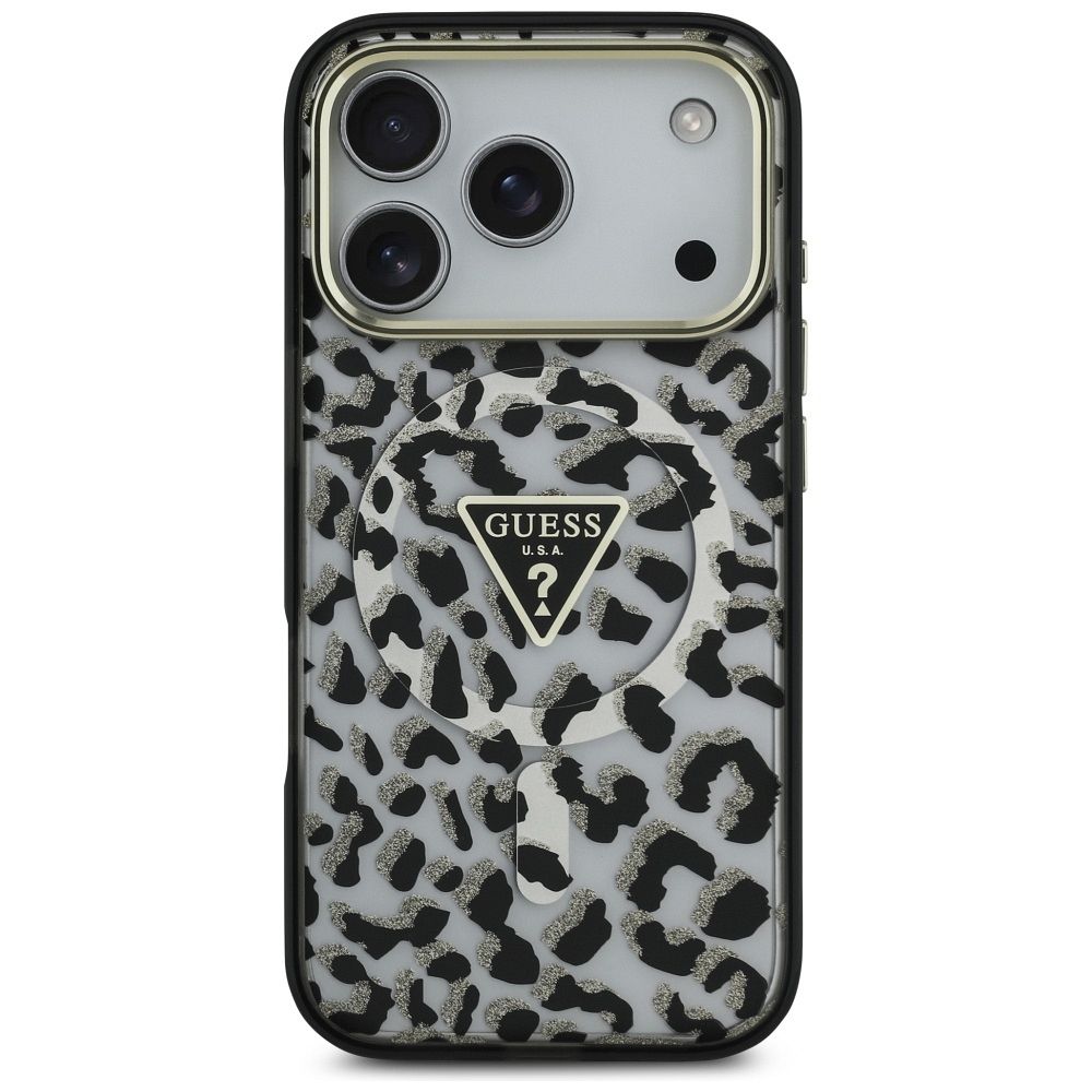 GUESS case for IPHONE 17 Pro Max compatible with MagSafe GUHMP17XHLEGTGLK (PC TPU W/ Leopard Glitter) black