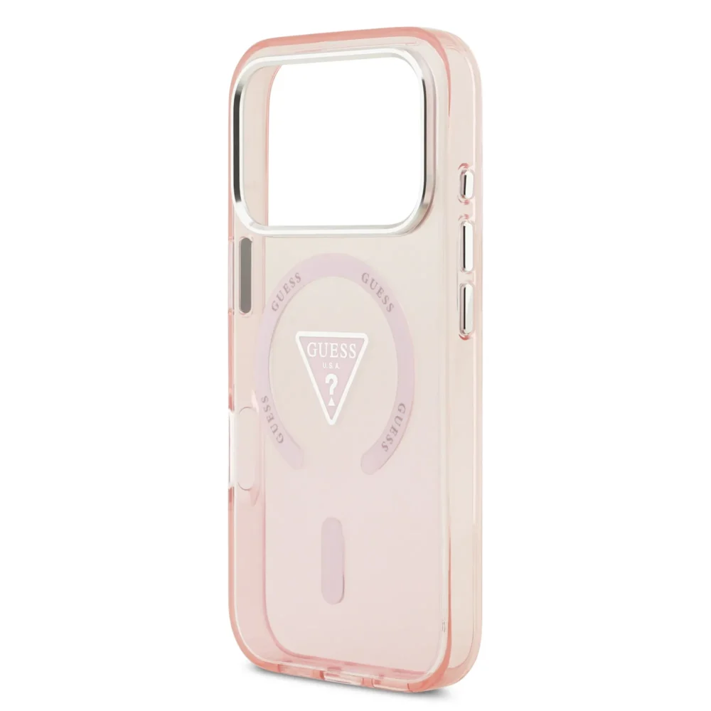 GUESS case for IPHONE 17 Pro compatible with MagSafe GUHMP17LHGTMLCGP (IML Gradient W/ Triangle Logo) pink