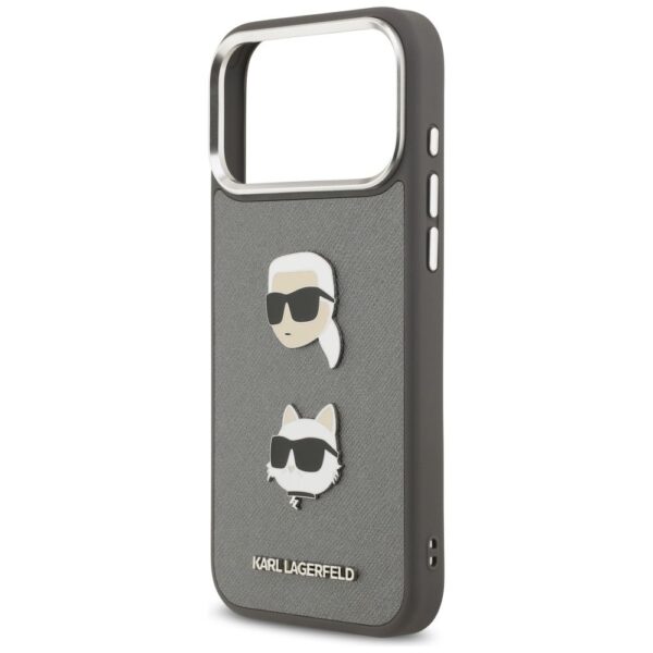 29a93864b4ebde94638c58e1217a5e1f KARL LAGERFELD case for IPHONE 17 Pro Max KLHCP17XPSFDHPOG (FW Grained PU W/ K&C Heads Pin & Logo) gray