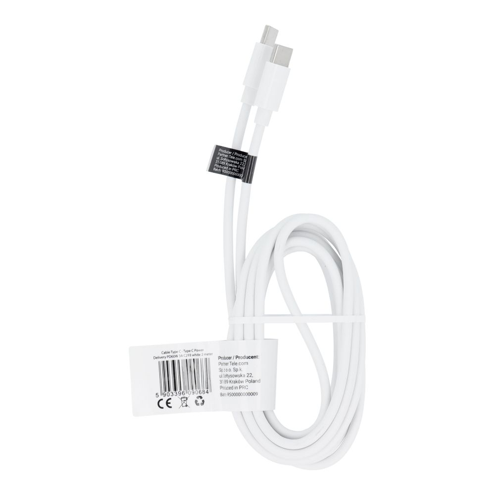2a21ee37e46ec4911eb0af84c4435e75 Cable Type C to Type C PD QC 3A 60W C293 2 m white