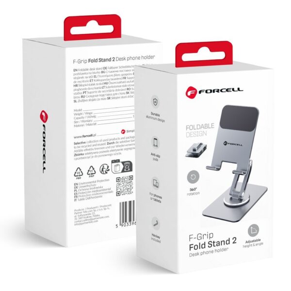 2a319b89520cd3ce649c8e29618a9e7a Desk holder for phone / tablet foldable Forcell F-Grip Fold Stand 2 360 gray