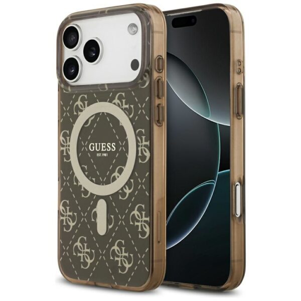 2ae278da8c6239ff60ecd5530f2e9d2f GUESS case for IPHONE 17 Pro compatible with MagSafe GUHMP17LH4DTEW (IML 4G Background) brown