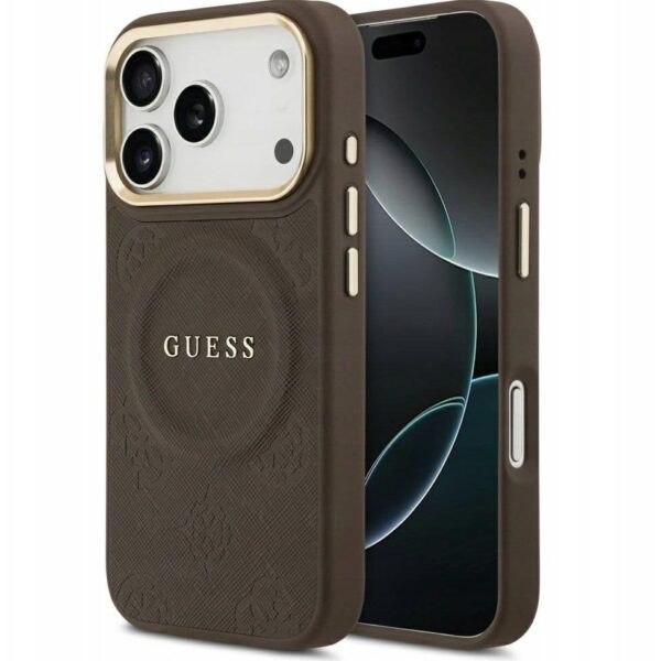 2afdbdb92734b521fd33d33d4e2187fd GUESS case for IPHONE 17 Pro compatible with MagSafe GUHMP17LPSAMSECW (PU W/ Peony Hot Stamp) brown
