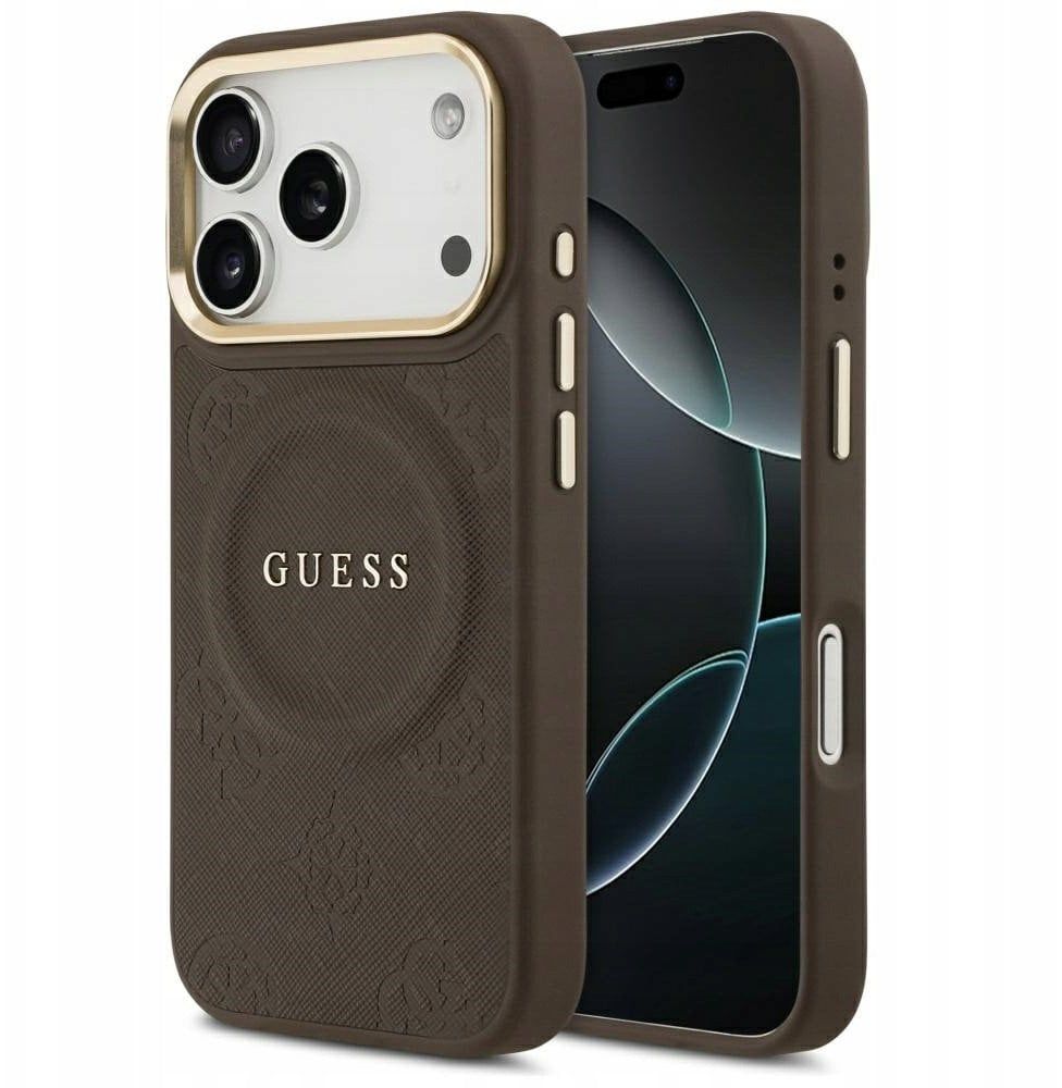 2afdbdb92734b521fd33d33d4e2187fd GUESS case for IPHONE 17 Pro compatible with MagSafe GUHMP17LPSAMSECW (PU W/ Peony Hot Stamp) brown