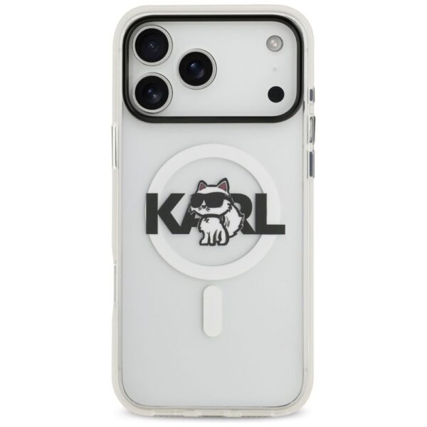 KARL LAGERFELD case for IPHONE 17 Pro compatible with MagSafe KLHMP17LHGCHGKBT (IML Choupette Sketch Logo) transparent