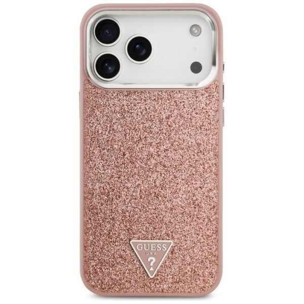 321056f9800a2e58311582344c5f84d2 GUESS case for IPHONE 17 Pro Max compatible with MagSafe GUHMP17XPFGTSCMP (PU Glitter W/ Triangle Logo) pink