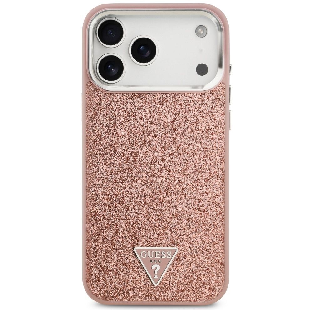321056f9800a2e58311582344c5f84d2 GUESS case for IPHONE 17 Pro Max compatible with MagSafe GUHMP17XPFGTSCMP (PU Glitter W/ Triangle Logo) pink