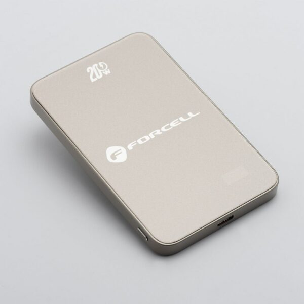 Powerbank compatible with MagSafe Forcell F-Energy SuperSlim F5K8 QC4.0 PD3.0 15W 5000 mAh titanium desert