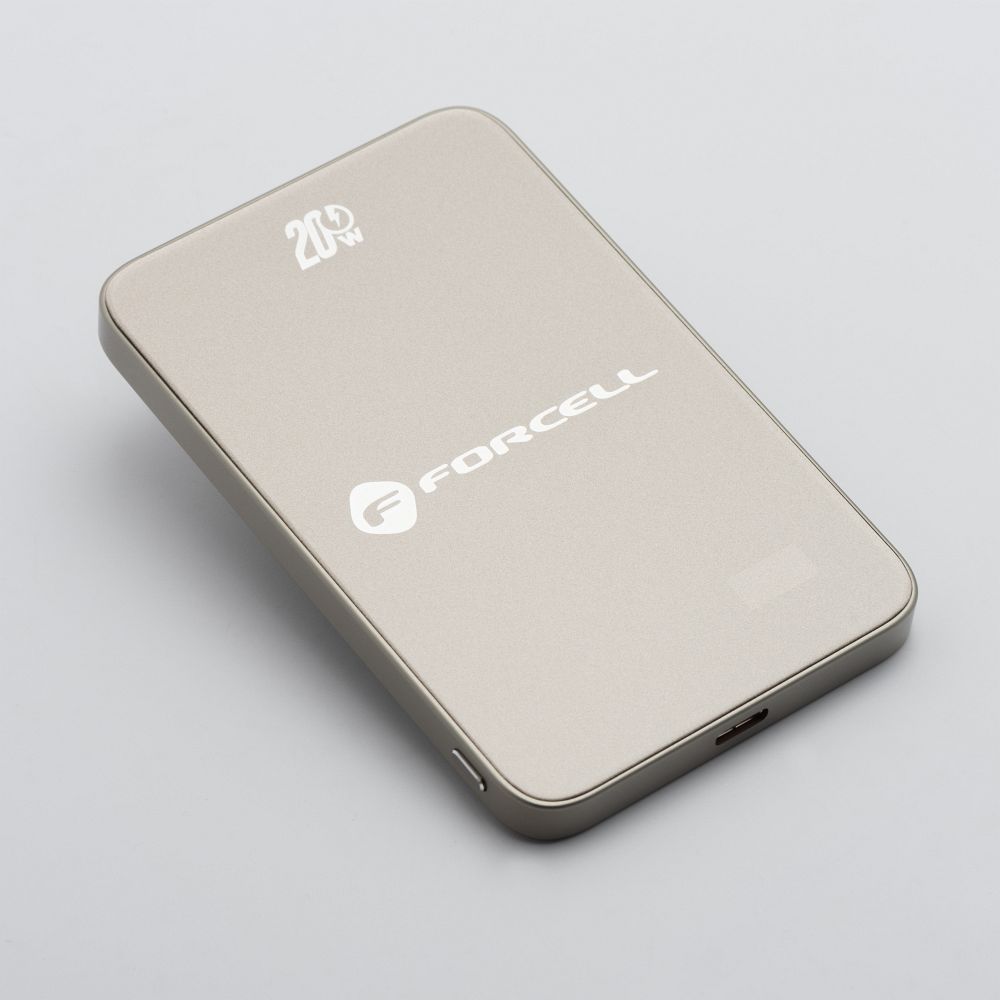 Powerbank compatible with MagSafe Forcell F-Energy SuperSlim F5K8 QC4.0 PD3.0 15W 5000 mAh titanium desert