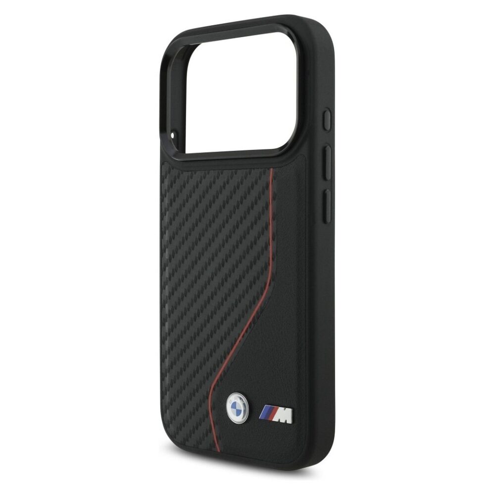 BMW case for IPHONE 17 Pro compatible with MagSafe BMHMP17L25PCCSCKR (PU Carbon Line & Logo) red