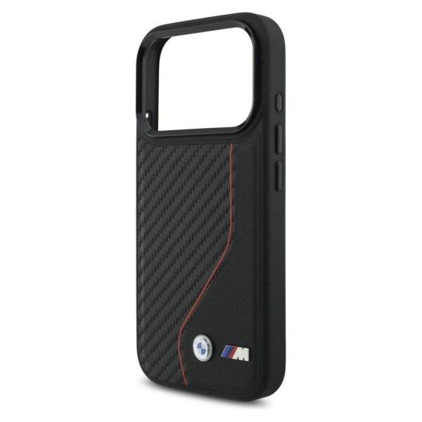 BMW case for IPHONE 17 Pro compatible with MagSafe BMHMP17L25PCCSCKR (PU Carbon Line & Logo) red