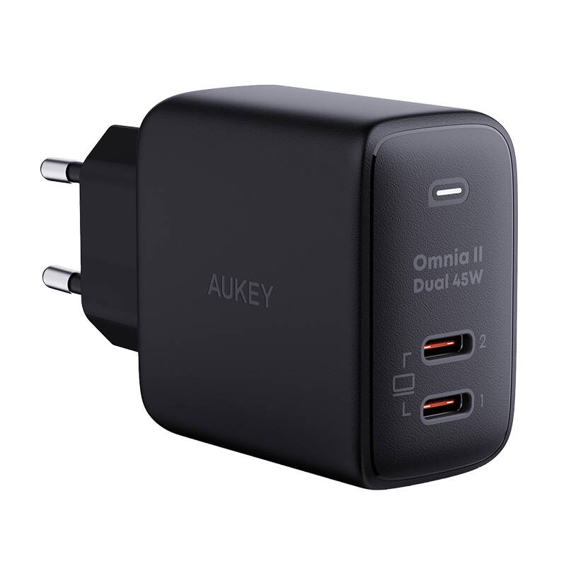 Ładowarka sieciowa Aukey PA-B4T,  2xUSB-C, 45W  (czarna)