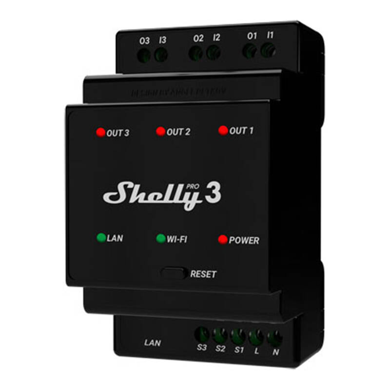 3-kanałowy przekaźnik na szynę DIN Shelly Pro 3 WiFi/LAN