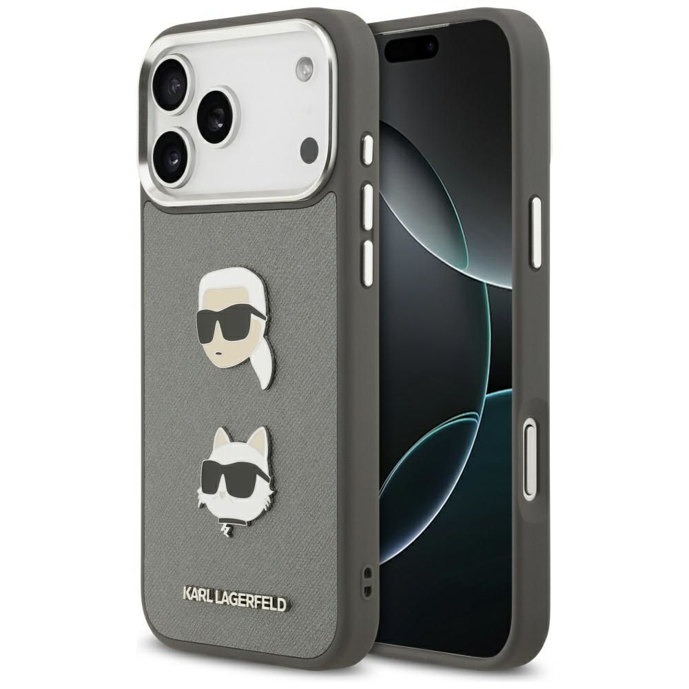 37b7413490130585452151d774a28c26 KARL LAGERFELD case for IPHONE 17 Pro Max KLHCP17XPSFDHPOG (FW Grained PU W/ K&C Heads Pin & Logo) gray