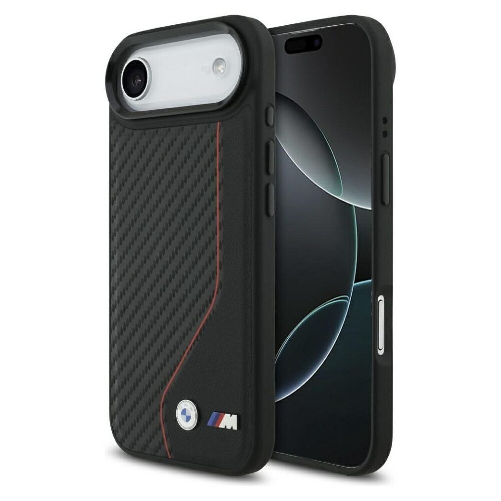 BMW case for IPHONE 17 Air compatible with MagSafe BMHMP17M25PCCSCKR (PU Carbon Line & Logo) red