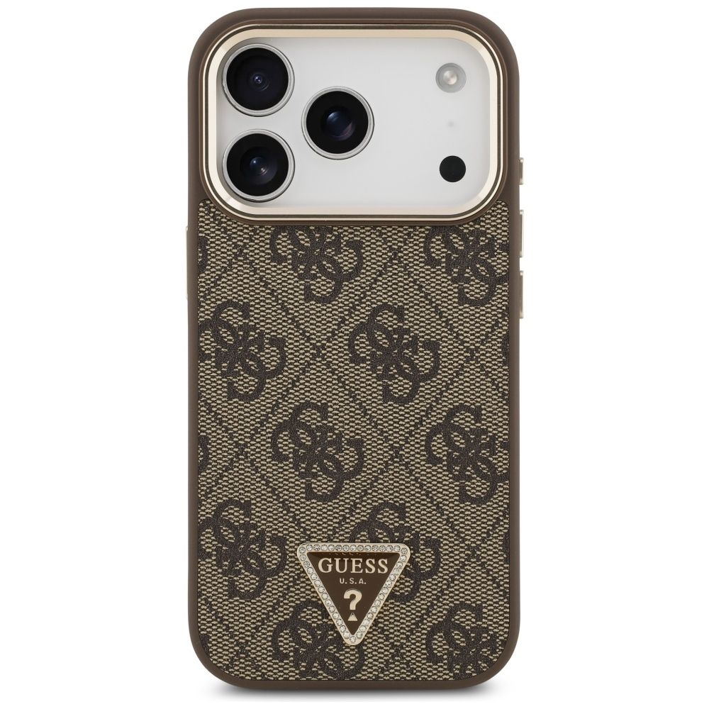 384858304f16dd6fa8d506081b17c2be GUESS case for IPHONE 17 Pro compatible with MagSafe GUHMP17LP4GTDGMW (4G PU W/ Triangle Logo) gold brown