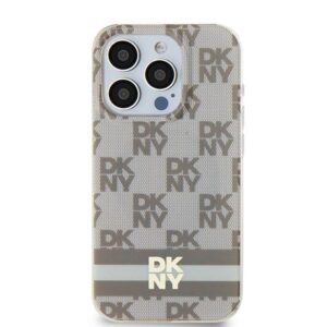 DKNY case for iPhone 15 6,1" DKHMP15SHCPTSE beige HC Magsafe pc tpu checkered pattern w printed stripes