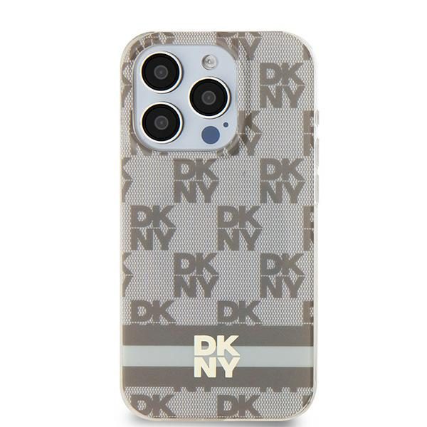 395331_oryg DKNY case for iPhone 15 Plus 6,7" DKHMP15MHCPTSE beige HC Magsafe pc tpu checkered pattern w printed stripes