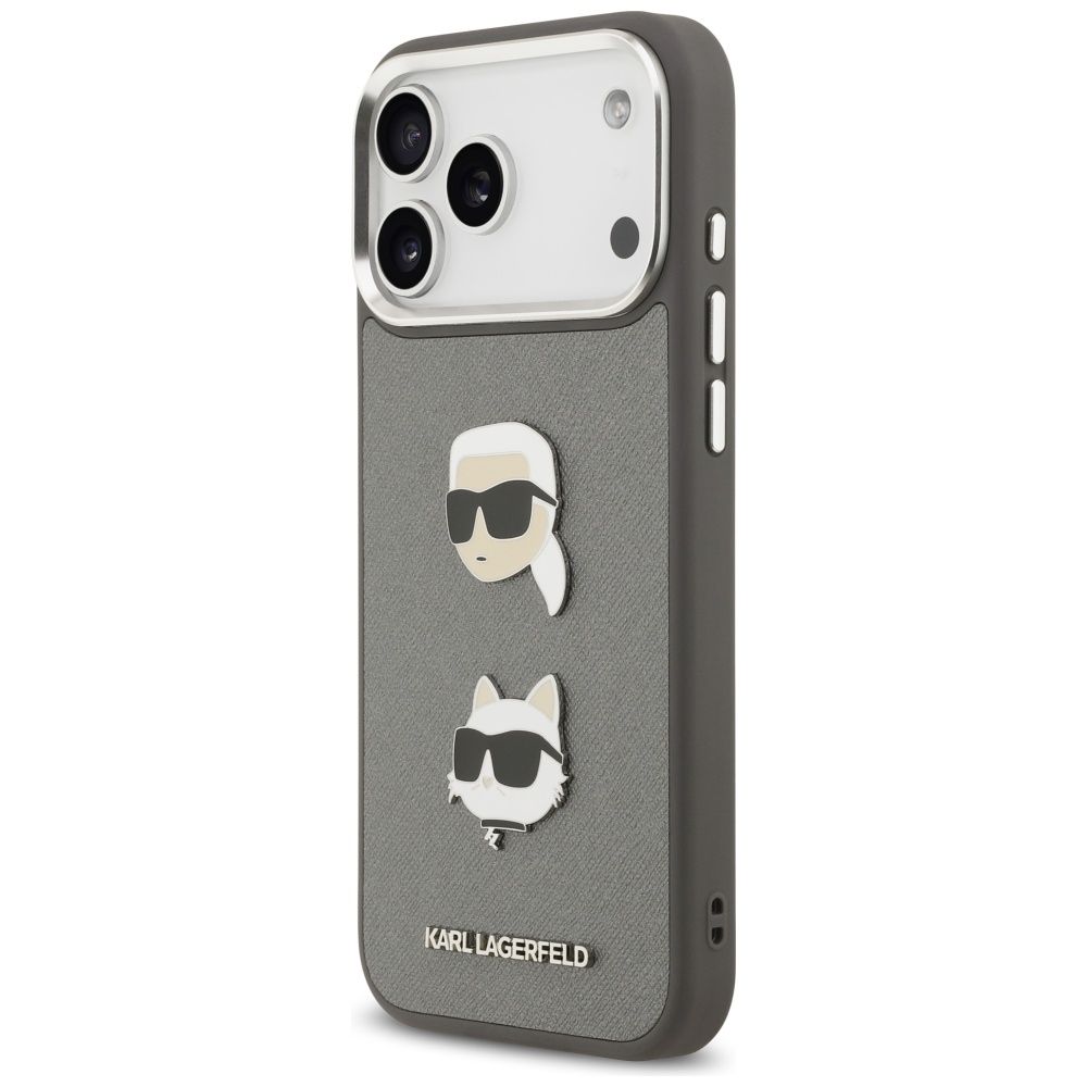 39e45a87c45491e6367c9d57afaf8e23 KARL LAGERFELD case for IPHONE 17 Pro Max KLHCP17XPSFDHPOG (FW Grained PU W/ K&C Heads Pin & Logo) gray