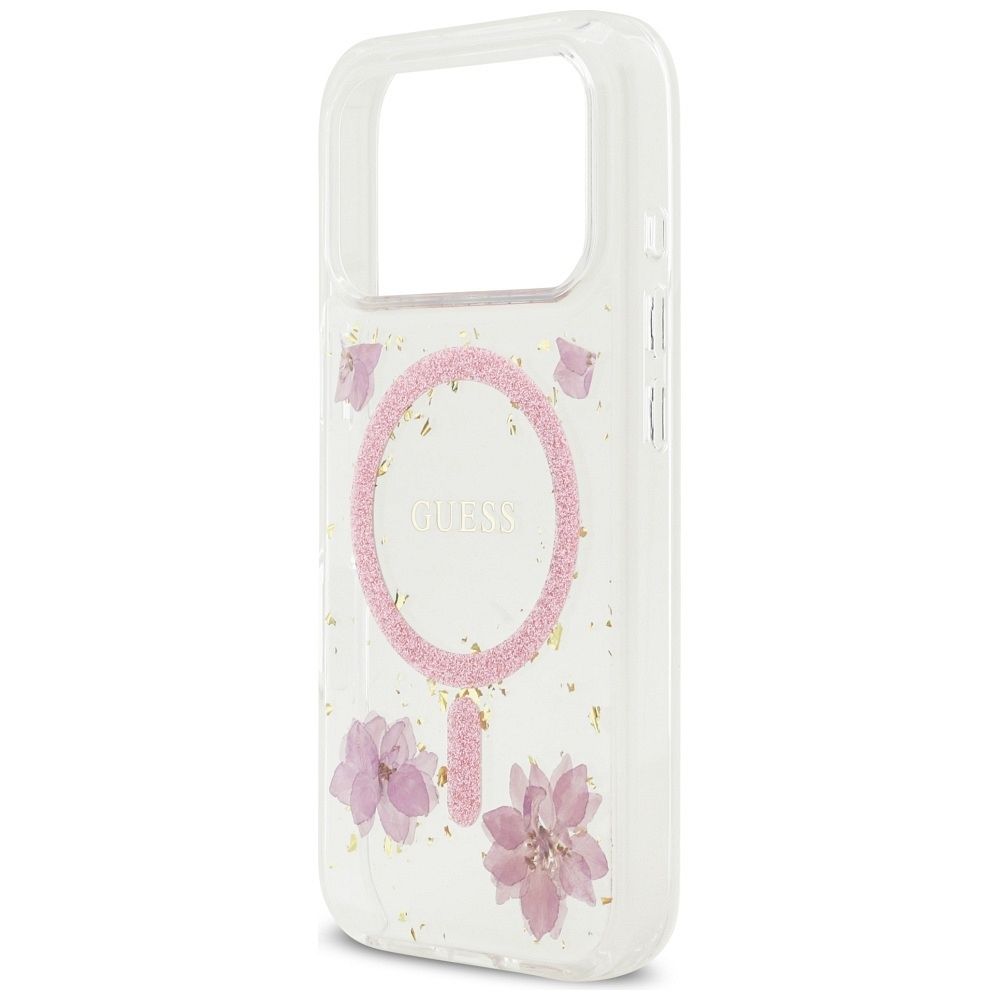 3a71b70cbc0c55ff77c6eddcbd6e60b7 GUESS case for IPHONE 17 Pro compatible with MagSafe GUHMP17LRBFGFGMP (Resin Flowers and Glitter) pink