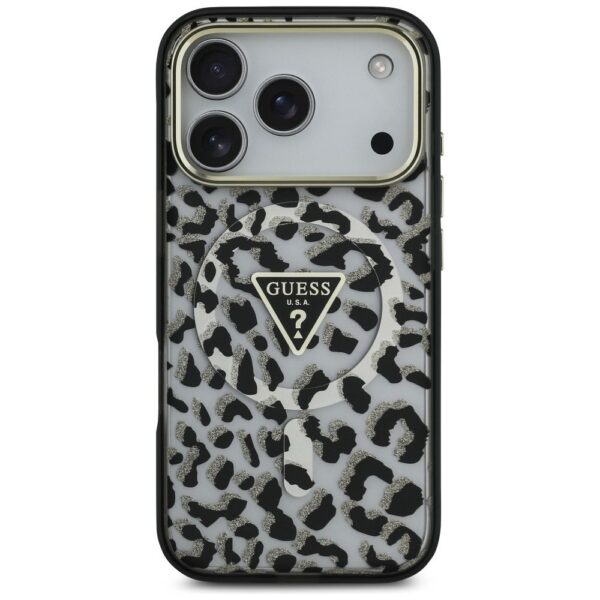 GUESS case for IPHONE 17 Pro compatible with MagSafe GUHMP17LHLEGTGLK (PC TPU W/ Leopard Glitter) black