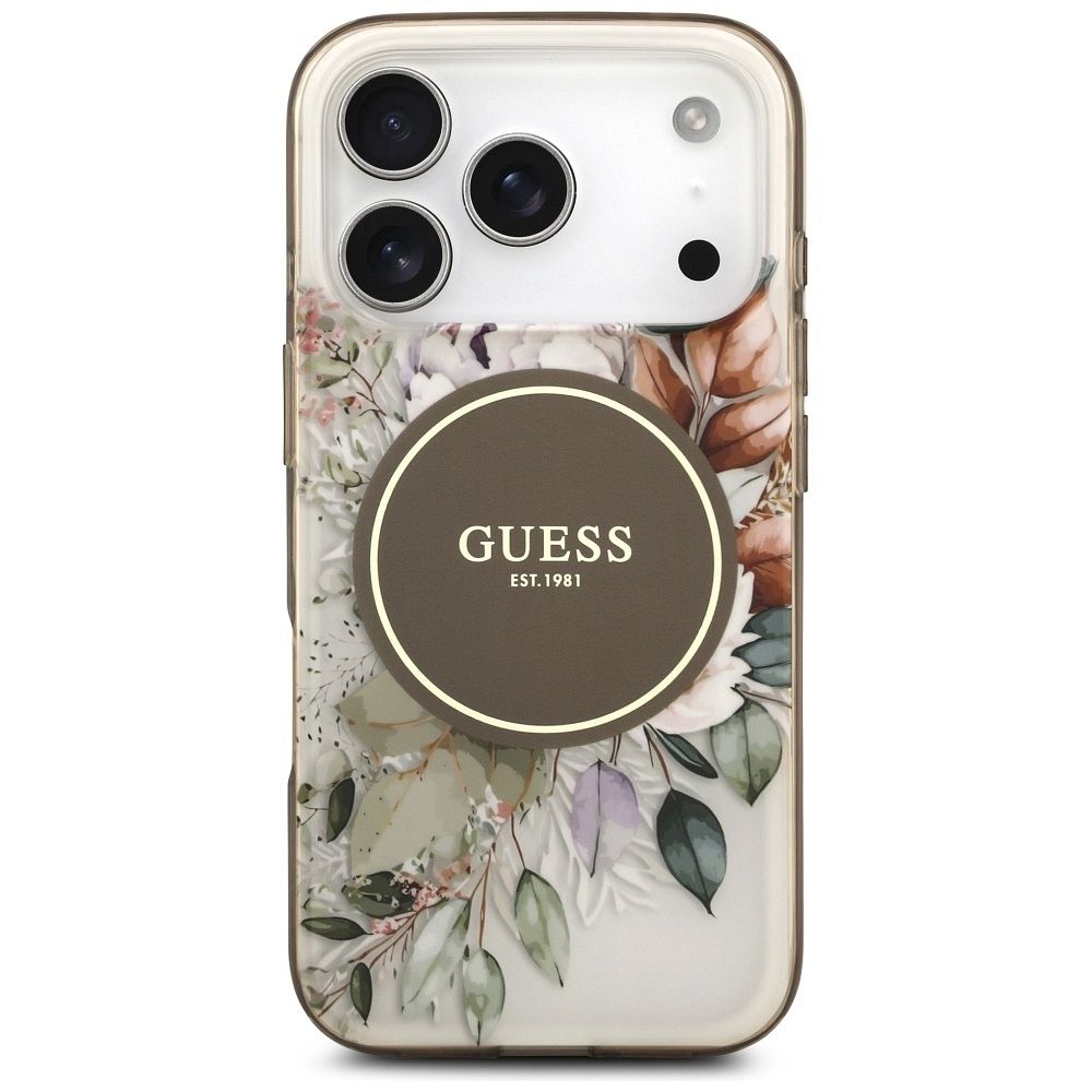 3d66884d80cd3324f9cd97c22835828e GUESS case for IPHONE 17 Pro Max compatible with MagSafe GUHMP17XHFWBDCEW (IML Flower & Tonal Circle) brown