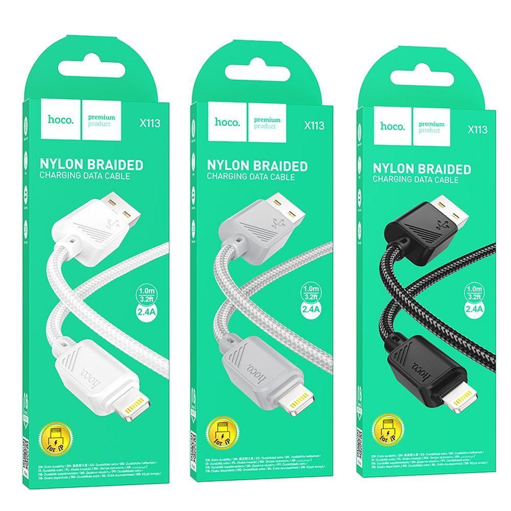 Cable USB A to Lightning Hoco 2,4A 1 m X113 gray