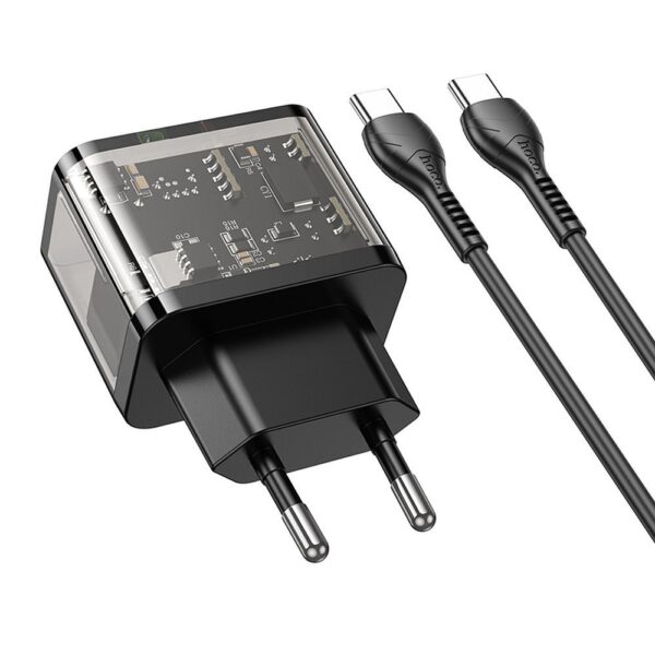 HOCO wall charger USB A + Type C + cable Type C to Type C PD QC3.0 3A 20W N34 transparnent