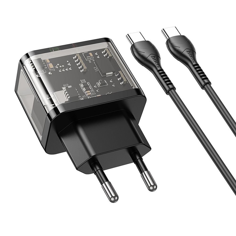 HOCO wall charger USB A + Type C + cable Type C to Type C PD QC3.0 3A 20W N34 transparnent