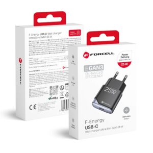 FORCELL F-ENERGY GaN III B125101-E Ultra Slim travel charger 1 x Type C + USB A PD QC4.0 3A 25W black