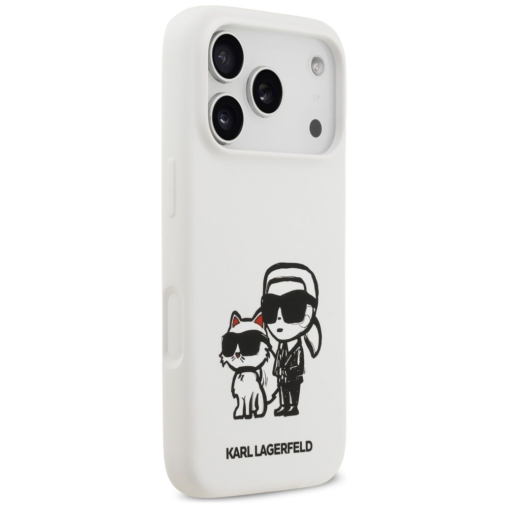 3f943337c510719fefca43c6d7720df8 KARL LAGERFELD case for IPHONE 17 Pro compatible with MagSafe KLHMP17LSKCGRGOH (Silicone W/ K&C Sketch & Logo) white